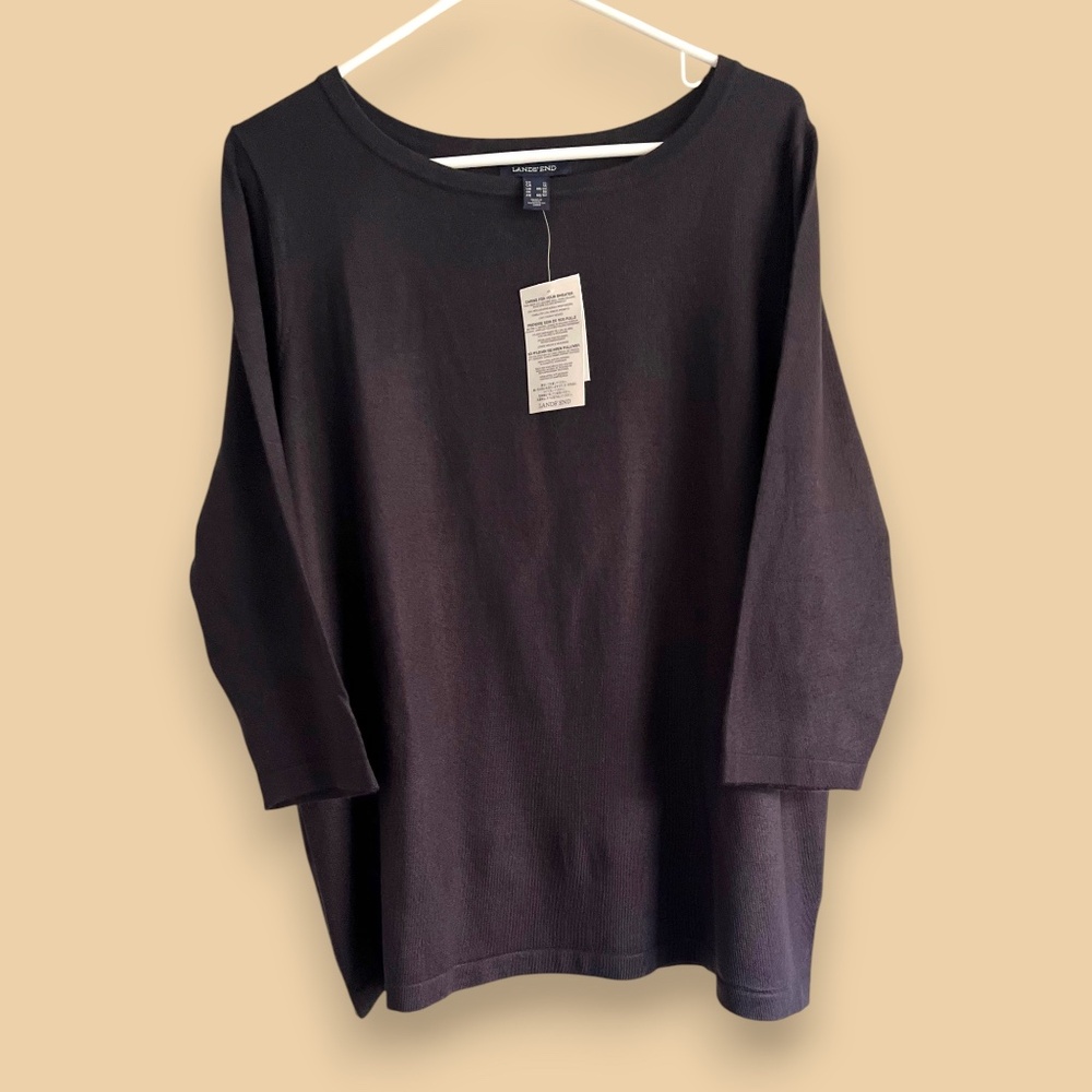 Lands' End Lightweight Black Minimalist Pullover Sweater 1X NWT